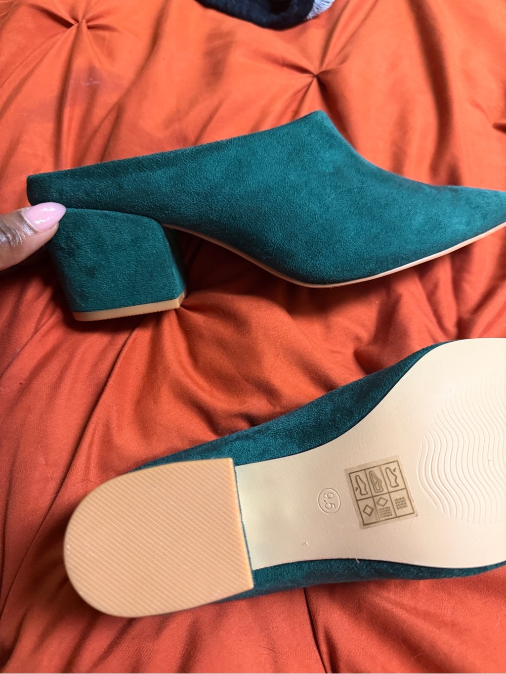 Target Teal Suede Block Heel Mules